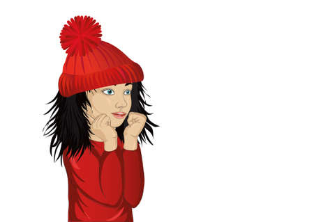 Wow. Girl looking surprised and shows hands wow. Portrait on white  background. Pop art styleのイラスト素材