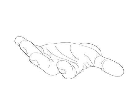 Gesture open palm. Black hand gives or receives. Vector illustration on white background. Empty space for advertisingのイラスト素材