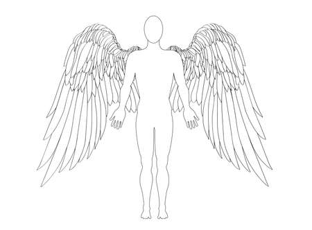 figure of an angel. Vector illustration. Black and white graphic styleのイラスト素材