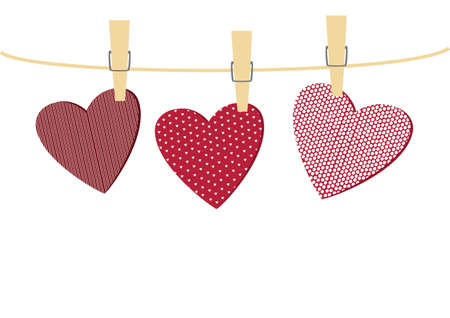 Red heartsr with a picture hanging on a rope. Valentine's Day. Vector illustration. Greeting card  On a white backgroundのイラスト素材