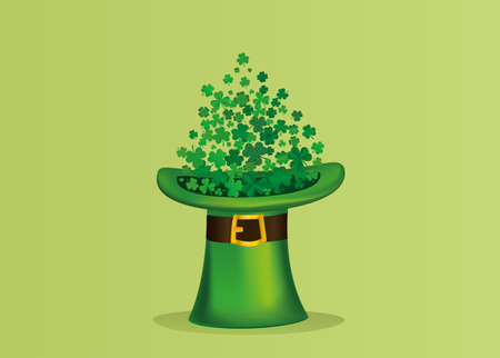 Clover inside the hat. The three-leaf leaves the cylinder. St.Patrick 's Day. Free space for your text or advertising. Greeting card or invitation.のイラスト素材