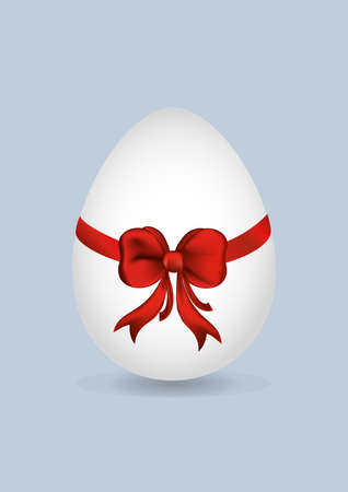 Easter egg tied with ribbon and bow. Empty place for text or advertising. Vector. Greeting card or invitation for a holidayのイラスト素材