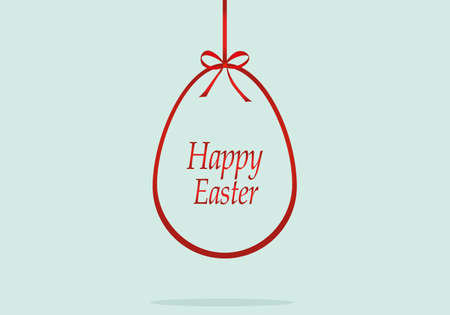 Easter ribbon egg. Red bow. Greeting card or invitation for a holiday. Empty place for text or advertising. Vectorのイラスト素材