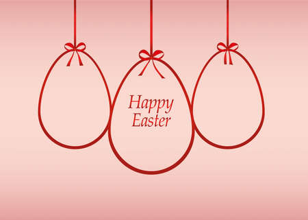 Easter ribbon egg. Red bow. Greeting card or invitation for a holiday. Empty place for text or advertising. Vectorのイラスト素材