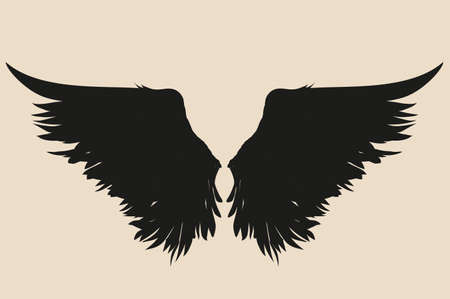 Wings. Vector illustration. Silhouette. Black and white styleのイラスト素材