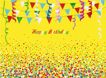 An empty invitation to a holiday in a heap of colorful confetti. Vector. Place for text or advertising. Greeting card for birthdayのイラスト素材