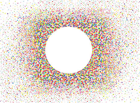 An empty invitation to a holiday in a heap of colorful confetti. Vector. Place for text or advertising. Greeting card for birthdayのイラスト素材