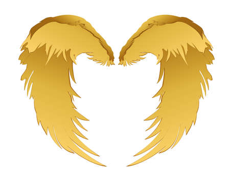 Wings. Vector illustration on white background. Golden metalのイラスト素材