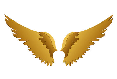 Wings. Vector illustration on white background. Golden metalのイラスト素材