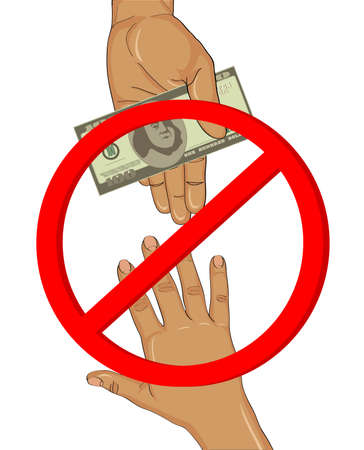 Corruption Concept,  a hand give and take gesture of money dollars. Prohibition sign vector.のイラスト素材