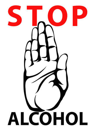 No Alcohol. The hand shows a gesture of stop. Vector. Poster on a white background.のイラスト素材