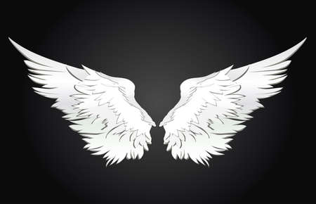 Wings. Vector illustration on white background. Black and white styleのイラスト素材