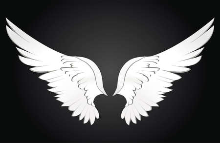 Wings. Vector illustration on white background. Black and white styleのイラスト素材