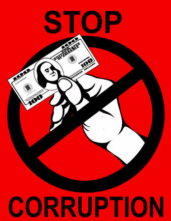 Corruption. Hand Keeps money dollars. Vector. Poster on the red backgroundのイラスト素材