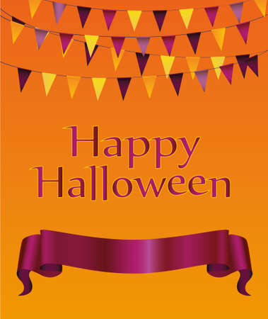 Halloween. Garland of flags and banner / ribbon for text. Vector. Greeting card or invitation for a holiday or party.のイラスト素材