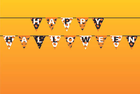 Carnival for holiday with flags of Garland. Festive pattern.  Letters Happy Halloween. Vector. The concept of an invitation to a party. Empty space for text or advertisingのイラスト素材