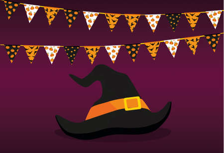 Carnival for the holiday with the flags of Garland and the hat of the witch.のイラスト素材