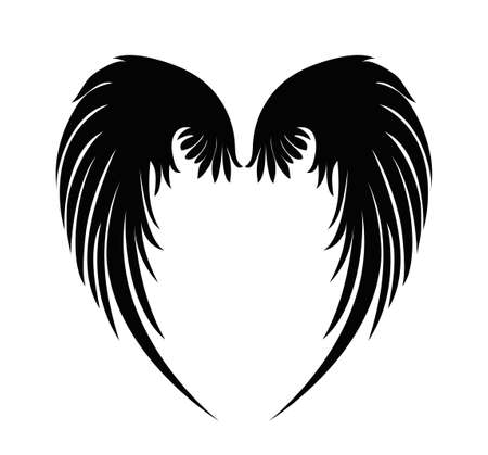 Silhouette wings. Vector illustration on white background. Black and white style.のイラスト素材