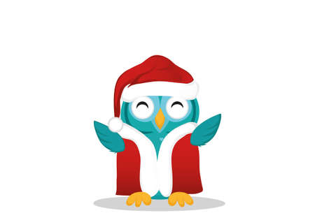 Ð¡ute  owl happy smiling and waving its wings up. Greeting card for Christmas or New Year. Empty place for your text or advertisement. Vector.のイラスト素材