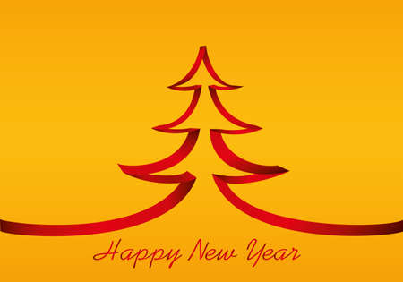 Christmas tree of red ribbon. Vector. Greeting card for the holiday new year. Empty space for text or advertising.のイラスト素材
