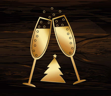 Christmas - golden figures in the form of glasses of champagne.のイラスト素材