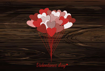 Bouquet of flowers in a heart shape. Greeting card for Valentine's Day. Vector illustration. Empty space for your ad or text.  On a wooden background.のイラスト素材