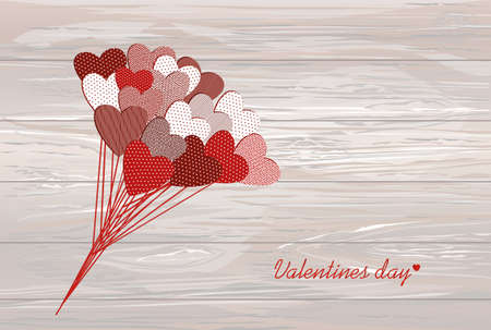 Bouquet of flowers in a heart shape. Greeting card for Valentine's Day. Vector illustration. Empty space for your ad or text.  On a wooden background.のイラスト素材