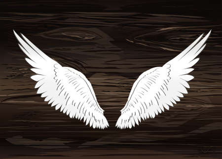Wings. Vector illustration on wooden background. Black and white style.のイラスト素材