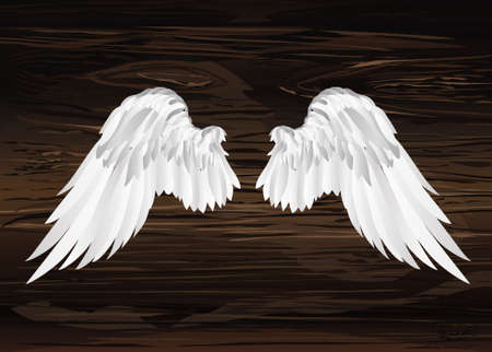 Wings. Vector illustration on wooden background. Black and white style.のイラスト素材