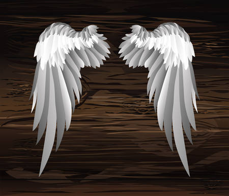 Wings. Vector illustration on wooden background. Black and white style.のイラスト素材