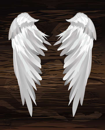 Wings. Vector illustration on wooden background. Black and white style.のイラスト素材