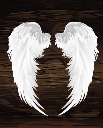 Wings. Vector illustration on wooden background. Black and white style.のイラスト素材