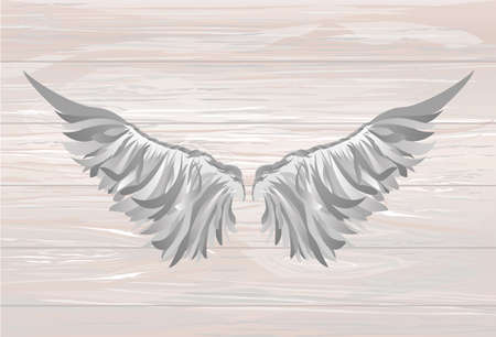 Wings. Vector illustration on wooden background. Black and white style.のイラスト素材