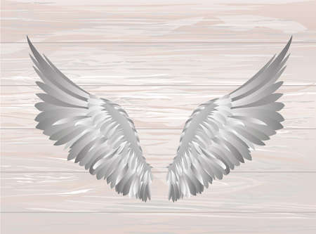 Wings. Vector illustration on wooden background. Black and white style.のイラスト素材