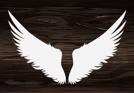 Wings. Vector illustration on wooden background. Black and white style.のイラスト素材