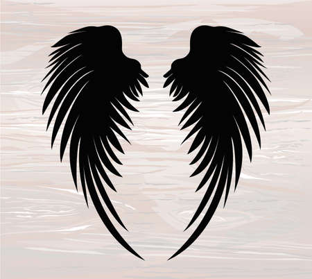 Black silhouette Wings. Vector illustration on wooden background.