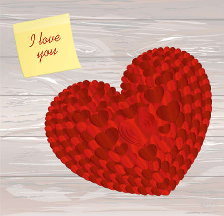 Red heart and Yellow sheet of paper for notes designのイラスト素材