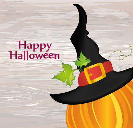 Halloween. Witch hat. Vector on wooden background. Greeting card or invitation for a party and a party.のイラスト素材