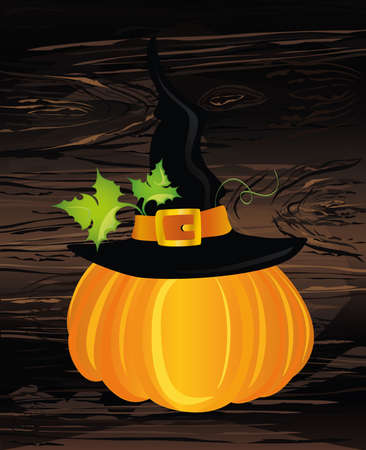 Halloween. Witch hat. Vector on wooden background. Greeting card or invitation for a party and a party.のイラスト素材