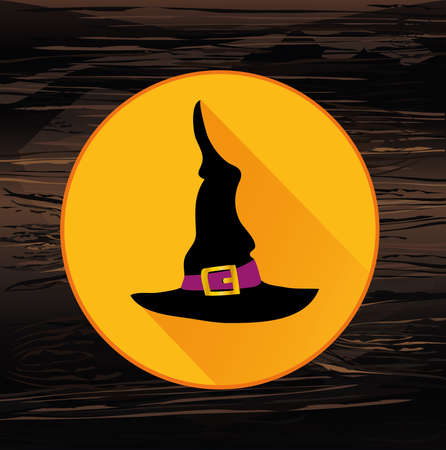 Halloween. Witch hat. Vector on wooden background. Greeting card or invitation for a party and a holiday.のイラスト素材