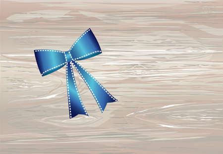 Blue bow . Vector isolated on wooden background. For a holiday or a party.のイラスト素材