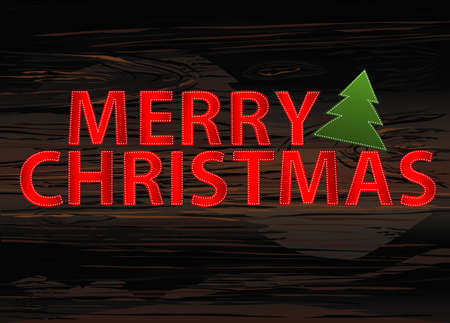 Letters and the inscription of a merry Christmas. Vector on wooden background. Greeting card or invitation to a party.のイラスト素材