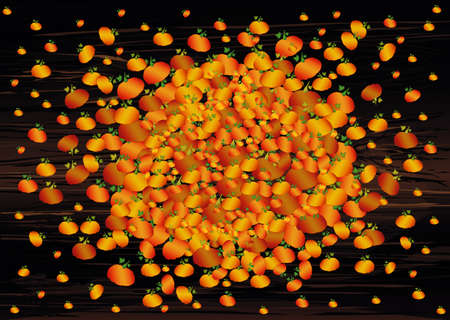 Composition of pumpkins. Halloween. Greeting card for a holiday or an invitation to a party. Empty space for text . Vector on wooden background.のイラスト素材