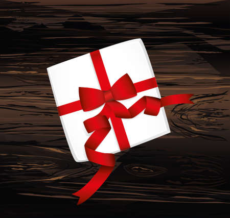 Gift box with ribbon and a bow on the holiday. Christmas. St. Valentine's Day or birthday. Vector. Greeting card with empty space.のイラスト素材