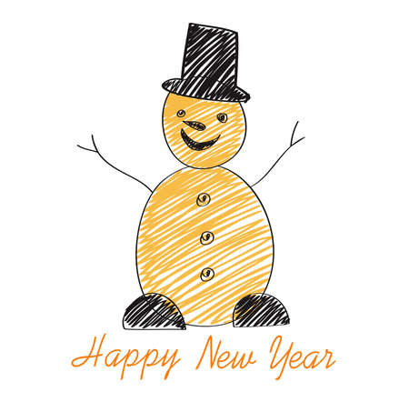 Pencil drawn christmas Snowman. Line drawing. Vector illustration on white background. New Year. Winterのイラスト素材