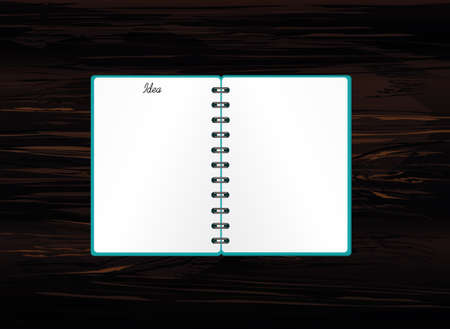 Notebook for education, business. Product for a book with paper and concept. Empty space for text. Vector on wooden backgroundのイラスト素材