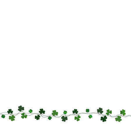 Green festive bunting with clover. Irish holiday - Happy St. Patrick's Day with a garland of three-leaf. Greeting card, poster, banner. Vectorのイラスト素材