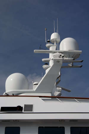 hi-tech antenna array on very upmarket motor yachtの写真素材