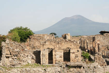 part of the ruins at Pompeii overlooked by the majestic Vesuviusの写真素材