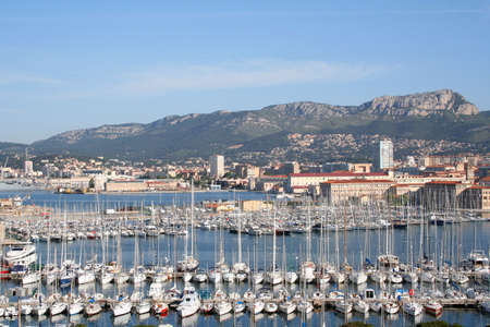 Toulon marina and mountains behindの写真素材